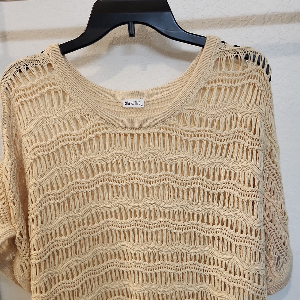 Active USA Beige Open-Knit Sweater